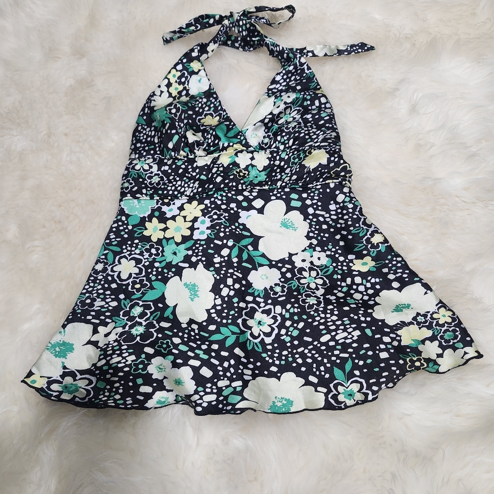 Candie's Black and White Floral Y2k Halter Top Size Large